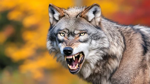 Angry Wolf Displaying Teeth in Forest