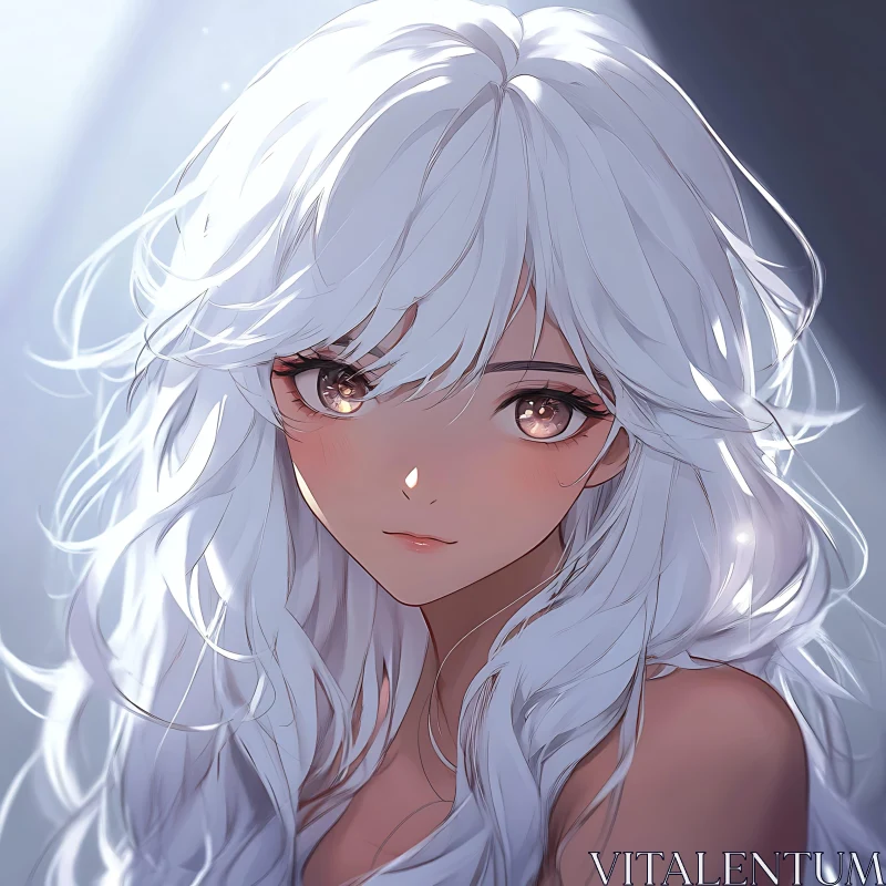 White-Haired Anime Girl Portrait AI Image