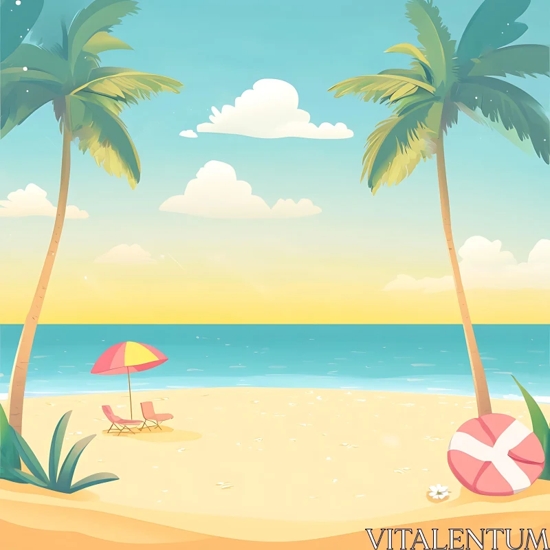 AI ART Seaside Bliss: A Tranquil Beach Scene