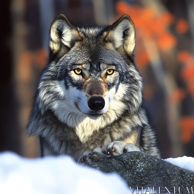 Wolf Stare in Snowy Wilderness AI Image