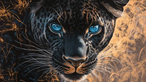 Panther Portrait with Piercing Blue Eyes