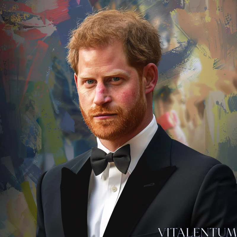 Prince Harry in a Classic Black Tuxedo AI Image