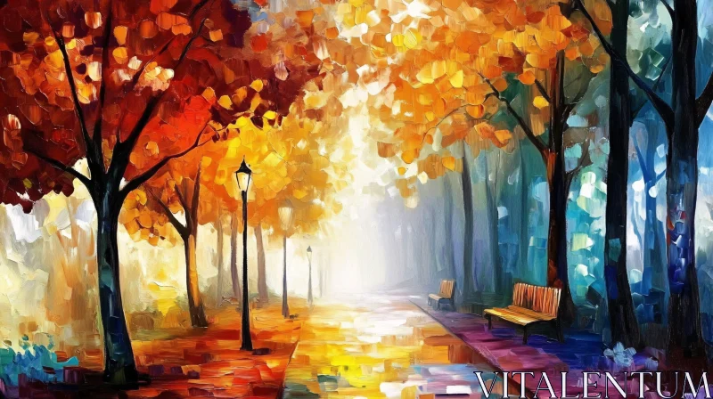AI ART Colorful Autumn Trees in Park