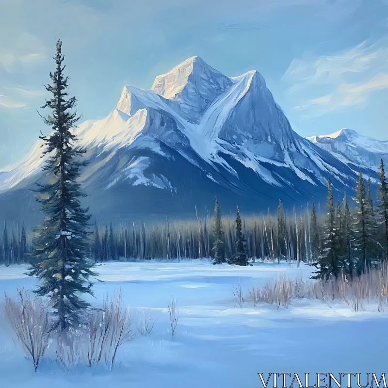 AI ART Winter Mountain Scene with Frozen Lake