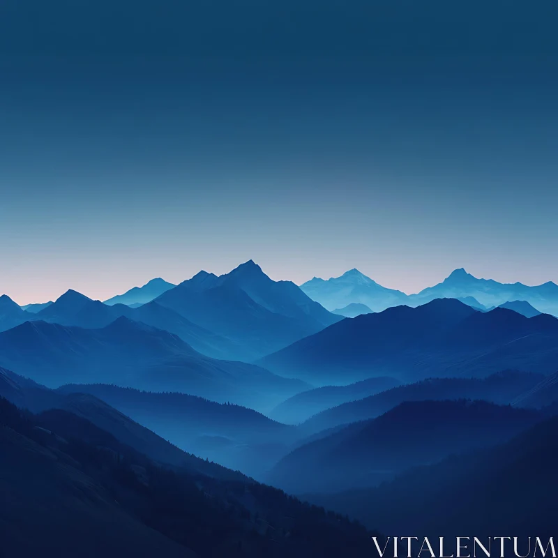 Mountainous Blue Tranquility AI Image