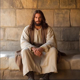 Contemplative Man in Simple Clothing