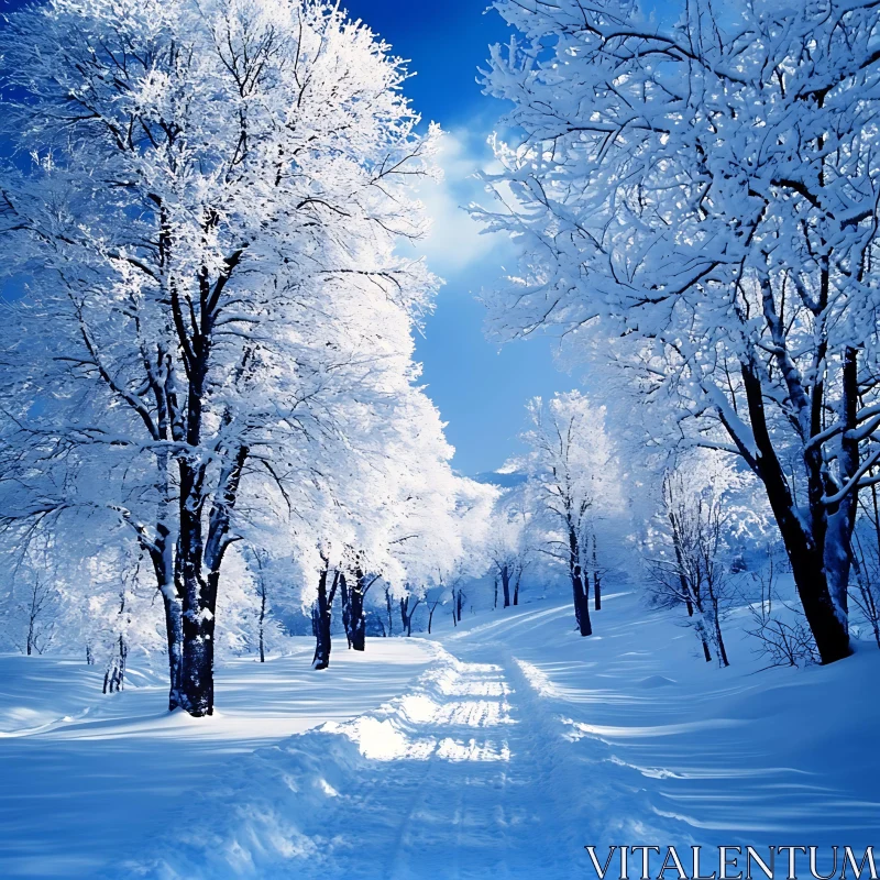 Peaceful Snowy Path in Winter Wonderland AI Image