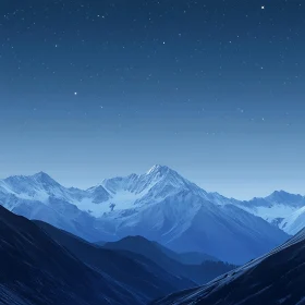 Snowy Peaks and Starry Sky Landscape