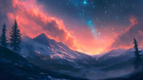 Snowy Peaks Under Starry Skies