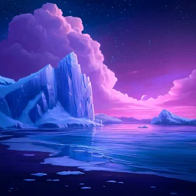 Dreamy Iceberg Scenery Under Purple Sky