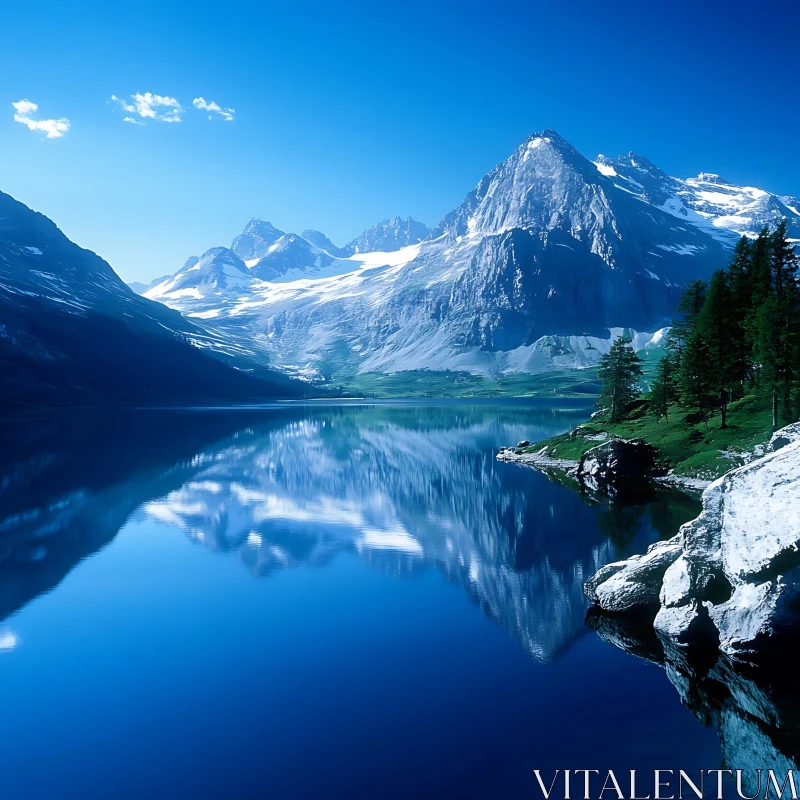 AI ART Snowy Peaks Reflected in Lake