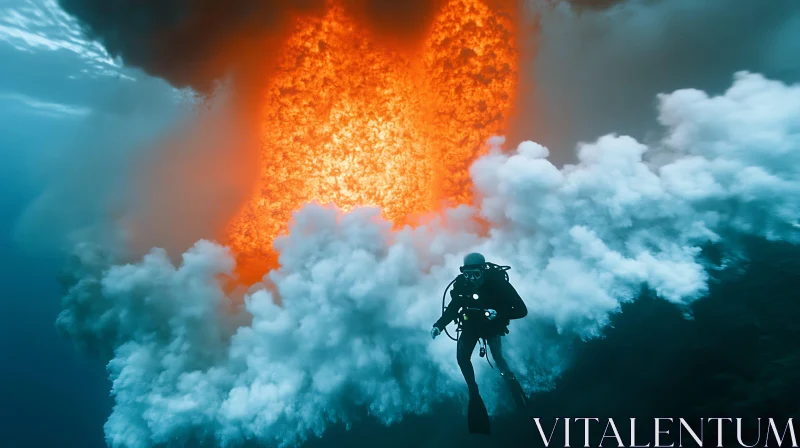 Diver Near Underwater Volcano AI Image