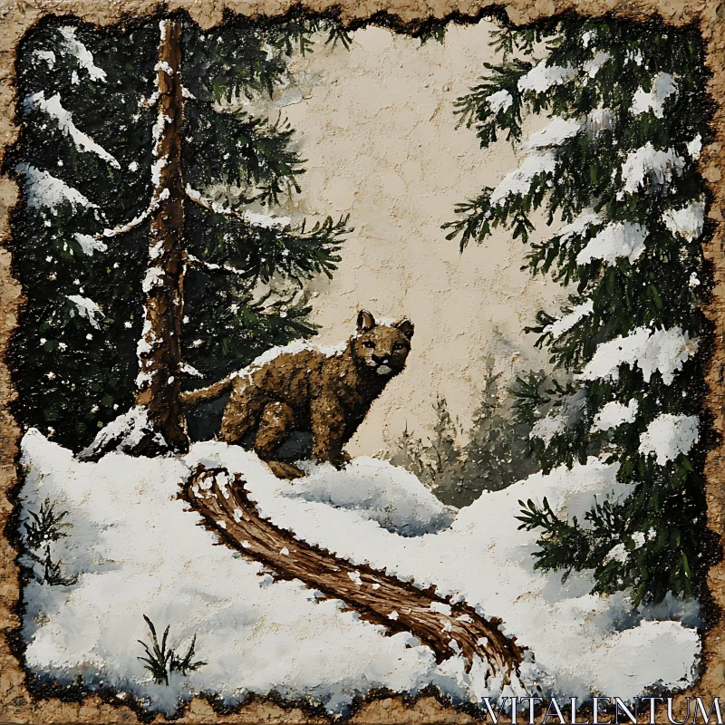 AI ART Wild Cat in Snowy Woods