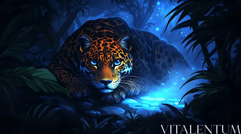 Resting Jaguar in Blue Jungle AI Image