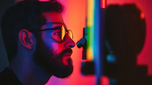 Man in Neon Light with Glasses