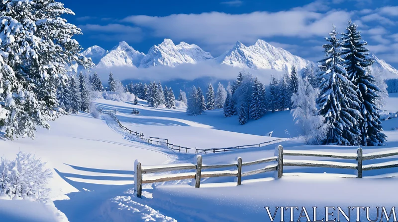 Snowy Winter Landscape with Mountains AI Image