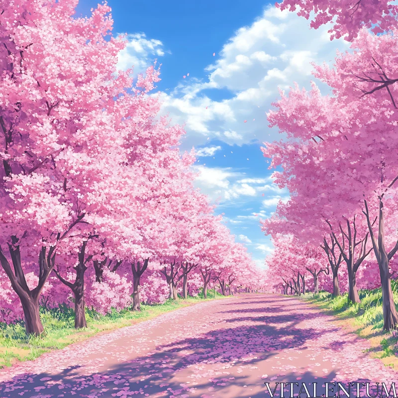 Springtime Cherry Blossoms and Path AI Image