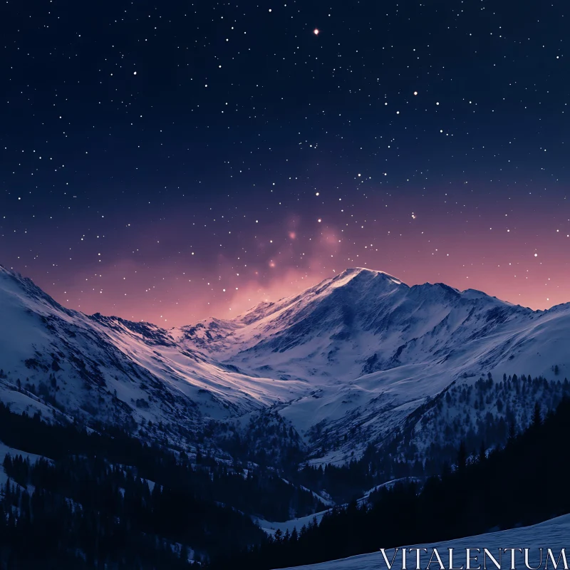 Night Scene of Mountains and Stars AI Image