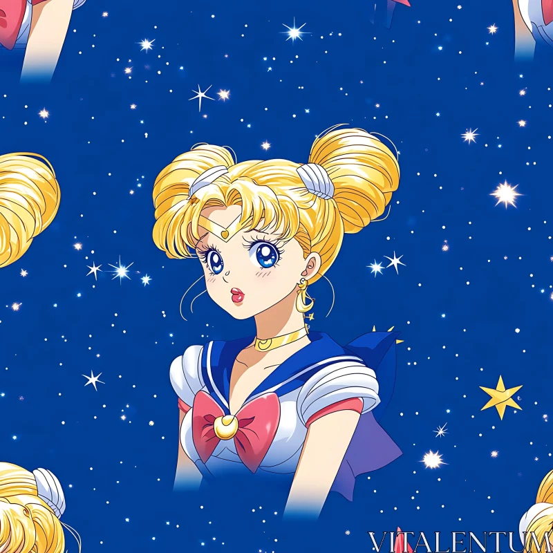 Anime Girl with Blonde Hair in Starry Night AI Image