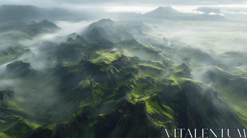 Green Mountain Range with Fog AI Image