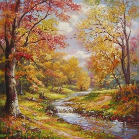 Scenic Autumn River in Forest Art