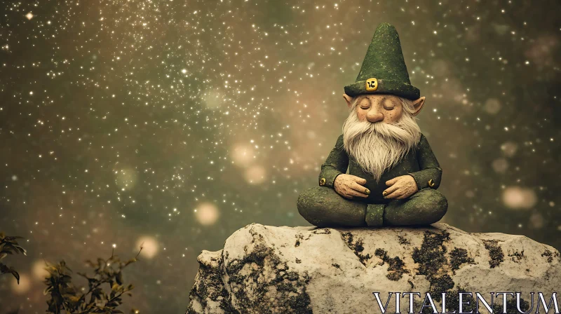 AI ART Peaceful Gnome Meditating on a Rock