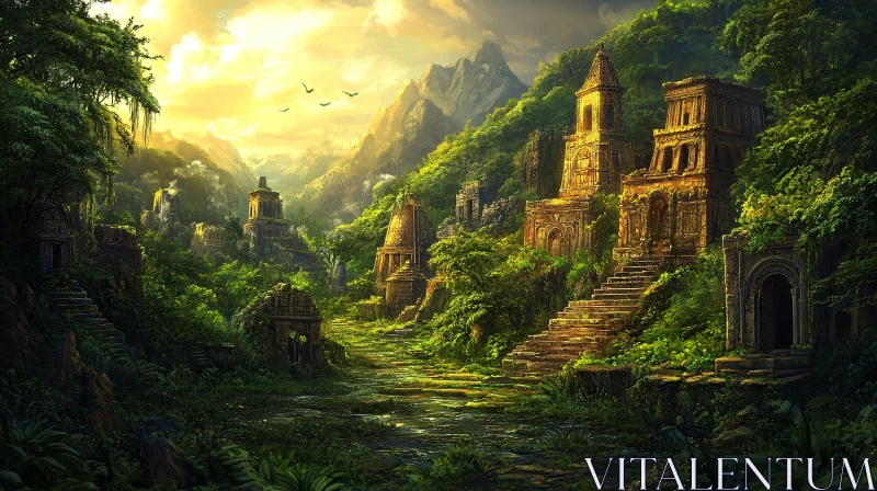 AI ART Ancient Ruins in Verdant Jungle