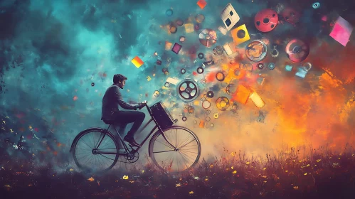 Man Cycling Through a Dreamscape