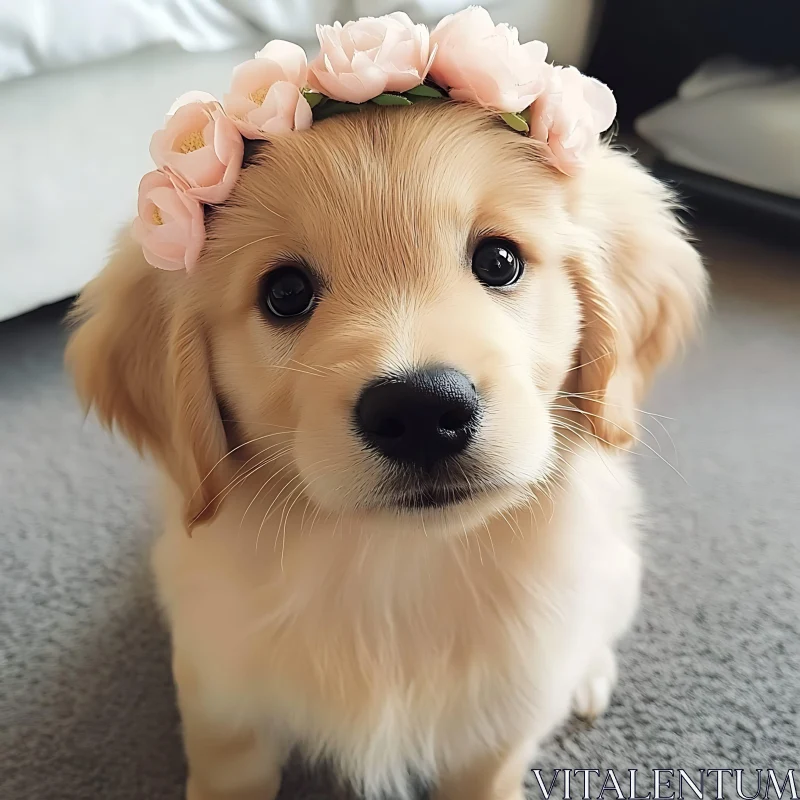 AI ART Cute Puppy Wearing Flower Crown