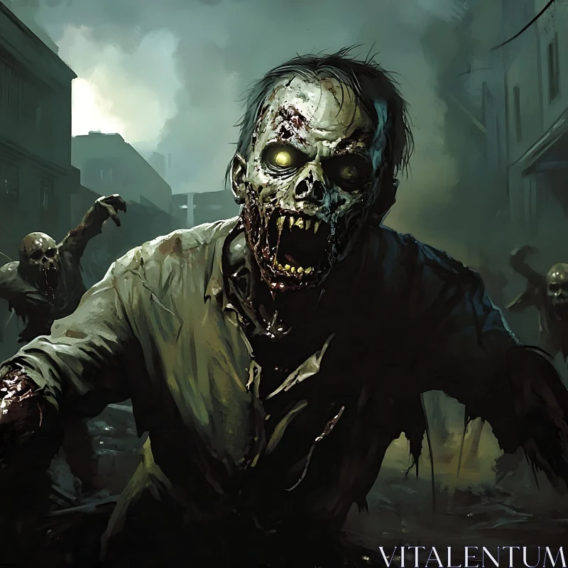 Undead Horror: A Zombie's Grim Stroll AI Image