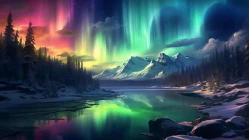 Aurora Borealis Polar Night Wallpaper: Pixel-Art Landscape