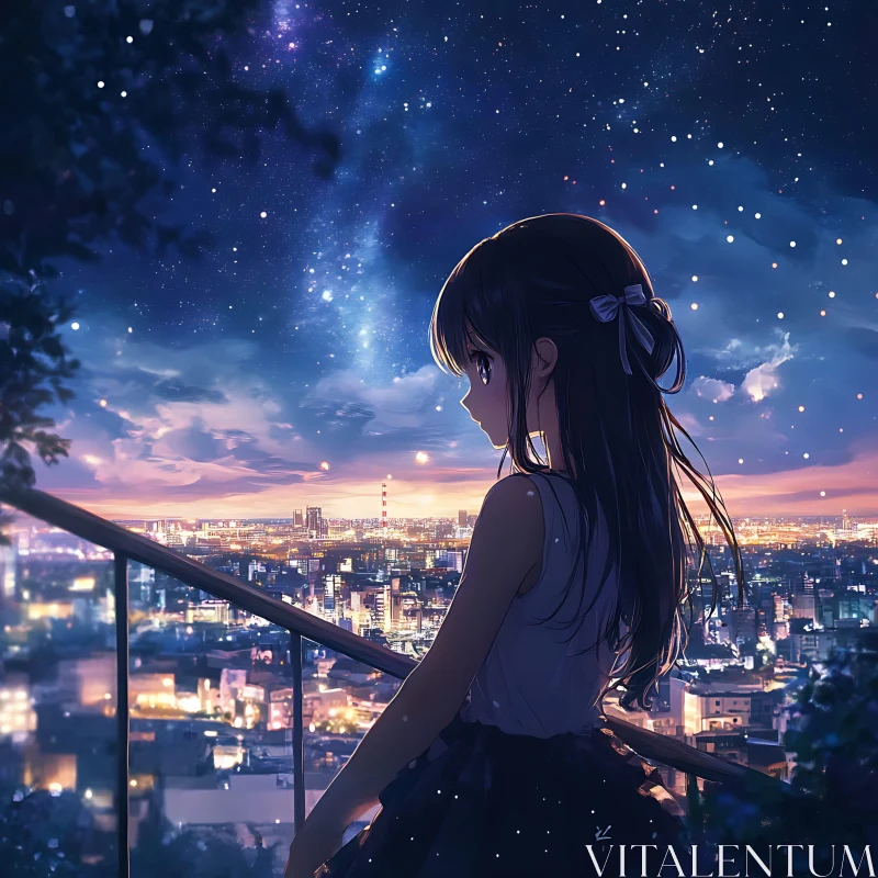 Anime Night Sky City View AI Image