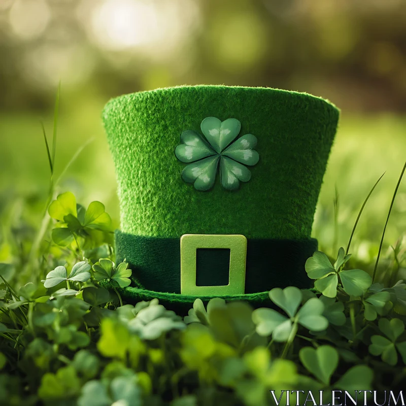 Green St. Patrick's Day Hat With Clovers AI Image