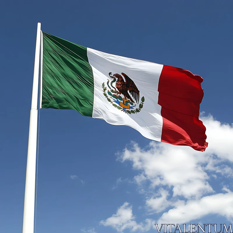 Mexican Flag Against Blue Sky AI Image