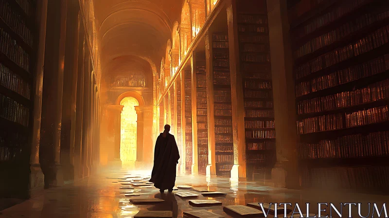 Monk in the Grand Library Hall AI Image