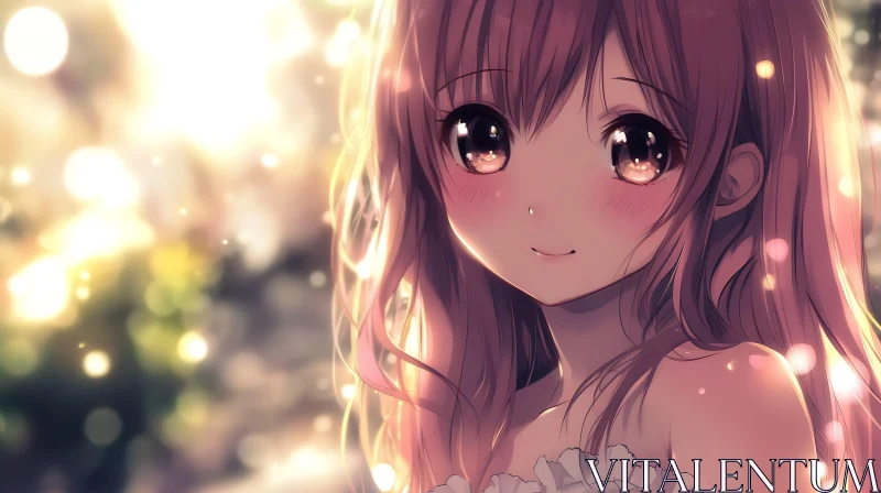 Smiling Anime Girl with Sunlight and Bokeh AI Image