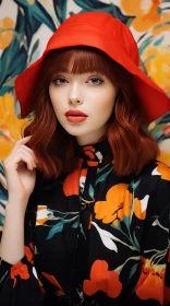 Captivating Portrait of a Woman in an Orange and Floral Hat