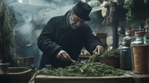 Vintage Herbalist at Work Still Life