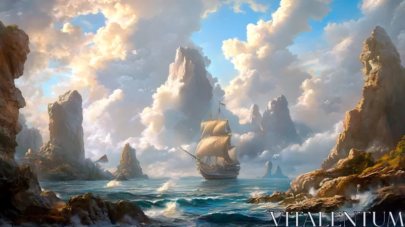 AI ART Ocean Voyage: A Sailing Ship's Journey