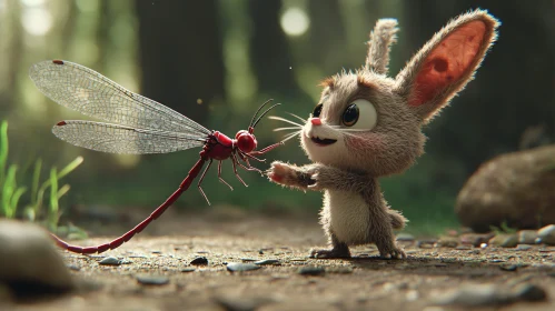 Animated Bunny and Dragonfly Meeting