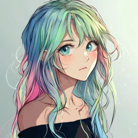 Colorful Hair Anime Portrait