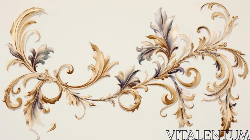 Gold Floral Ornament in Rococo-Inspired Art Style AI Image