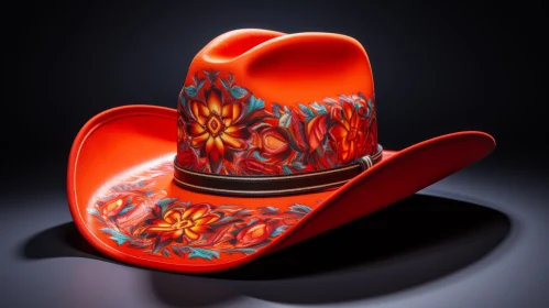 Vintage Red Cowboy Hat with Floral Motifs | Artistic Masterpiece