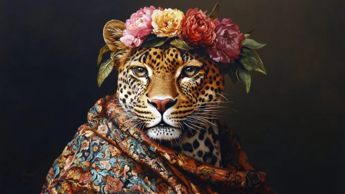 Leopard with Flowers and Shawl