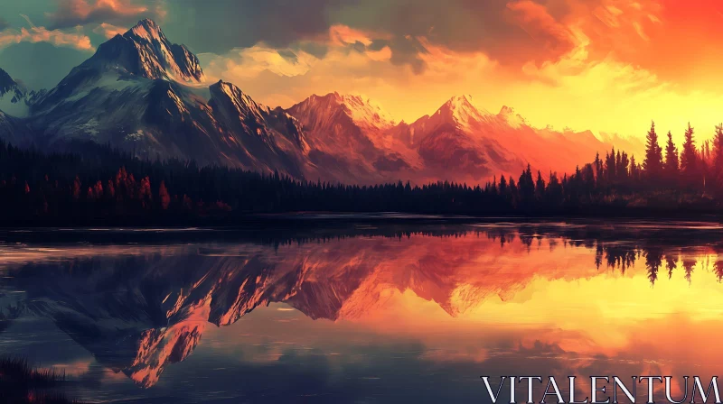 AI ART Still Lake Reflecting Mountain Range