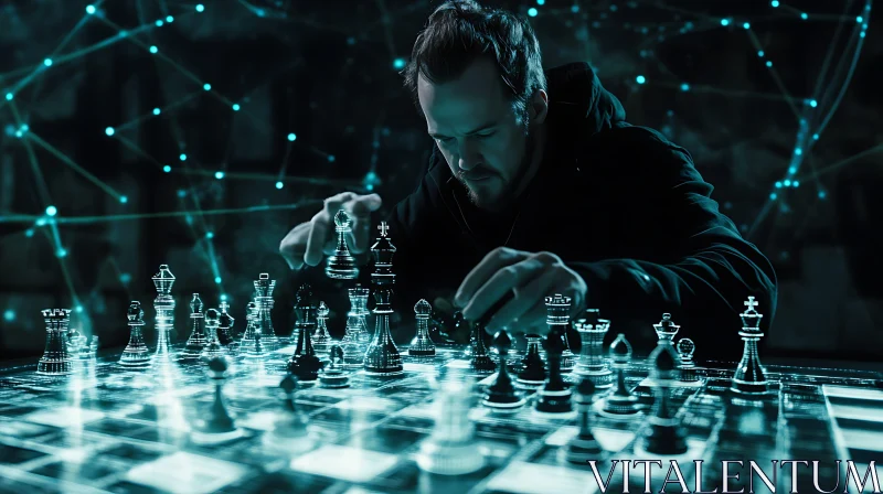 Man Playing Chess on Digital Board AI Image