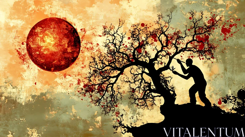 AI ART Abstract Silhouette with Red Moon