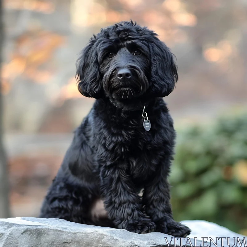 Curious Black Dog with Fluffy Fur AI Image