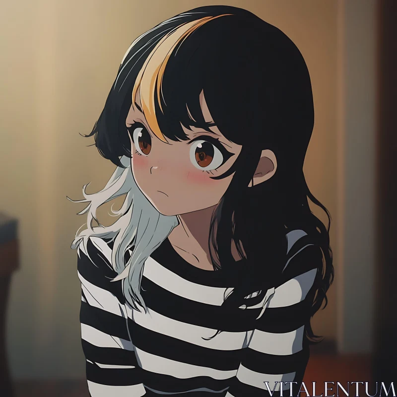 Anime Portrait of Character in Striped Shirt AI Image