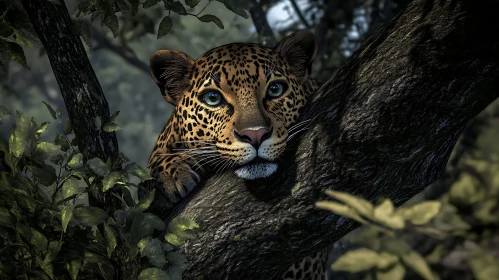 Leopard Portrait on a Tree Branch